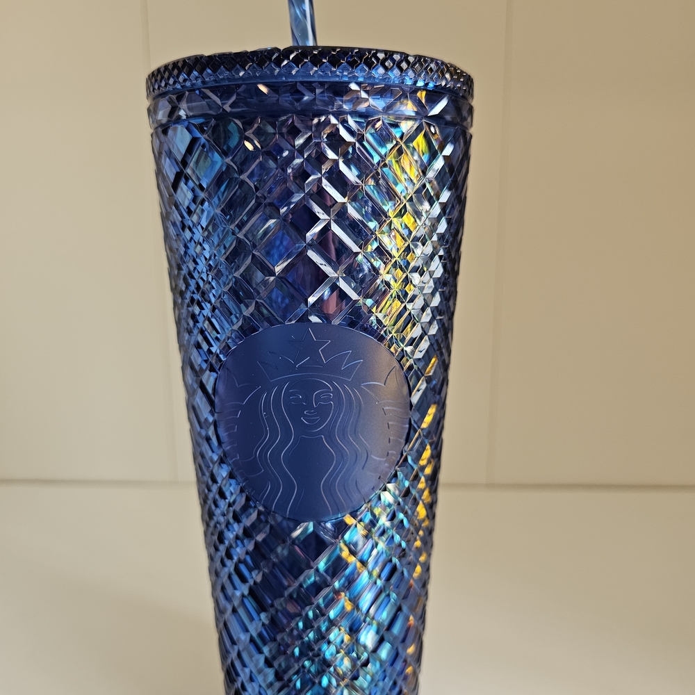 NEW Starbucks Iridescent Sapphire Blue "Jeweled" Textured Venti Tumbler